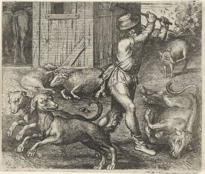 Fabel om en bonde og hundene hans av Egidius  Sadeler (II)