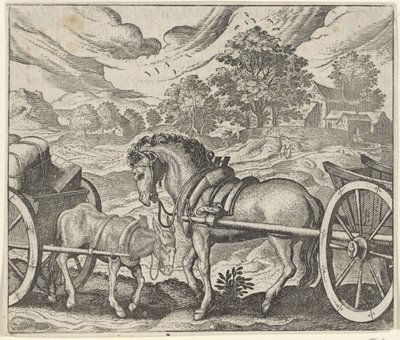 Fabel om den misfornøyde hesten og eselet av Egidius  Sadeler (II)