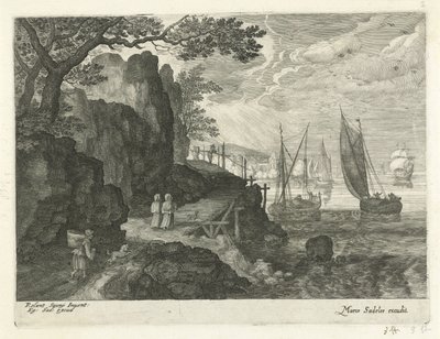 Utsikt over en havn Landskap fra Tyrol (serietittel) av Egidius  Sadeler (II)