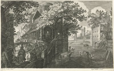Gondoler på en kanal Åtte landskap i Böhmen (serietittel) av Egidius  Sadeler (II)