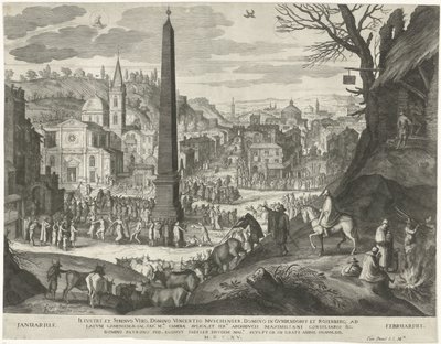januar og februar De tolv månedene i seks italienske landskap (serietittel) av Egidius  Sadeler (II)