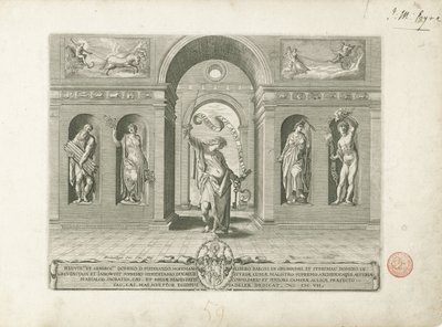 Janus og de fire årstidene Tittelbilde på en serie om de tolv månedene De tolv månedene (serietittel) av Egidius  Sadeler (II)