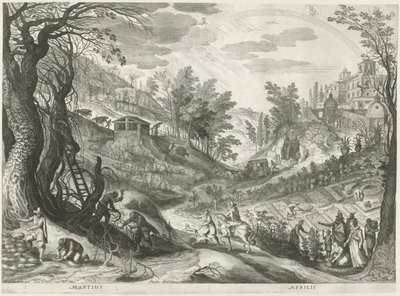 mars og april De tolv månedene i seks italienske landskap (serietittel) av Egidius  Sadeler (II)