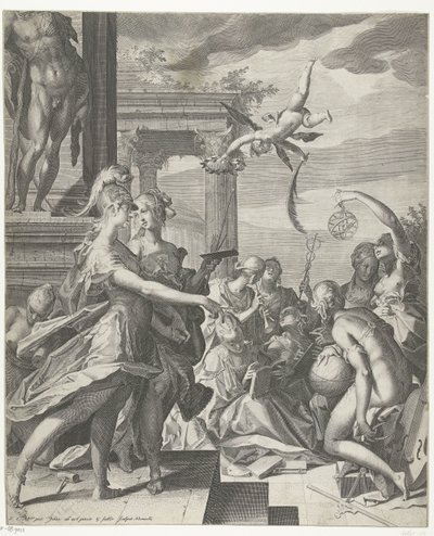 Minerva følger maleriet til sin plass med vitenskapene av Egidius  Sadeler (II)