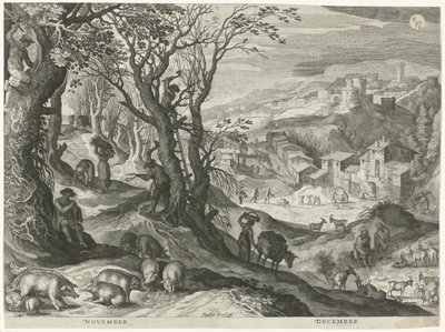 november og desember De tolv månedene i seks italienske landskap (serietittel) av Egidius  Sadeler (II)