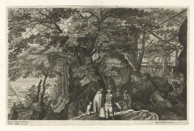 Elv med steiner og en vannmølle Åtte landskap i Böhmen (serietittel) av Egidius  Sadeler (II)
