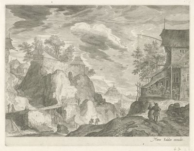 Berglandskap med gjestgiveri og hus Fjelllandskap fra Tyrol (serietittel) av Egidius  Sadeler (II)
