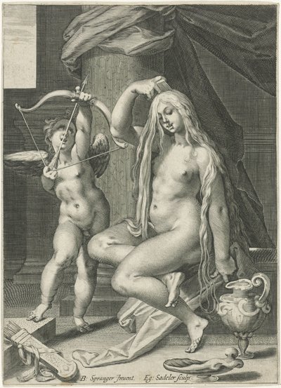 Venus gre håret hennes av Egidius  Sadeler (II)