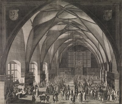 Innvendig utsikt over Vladislav Hall ved Praha slott under den årlige messen, 1607., 1607. av Aegidius Sadeler II