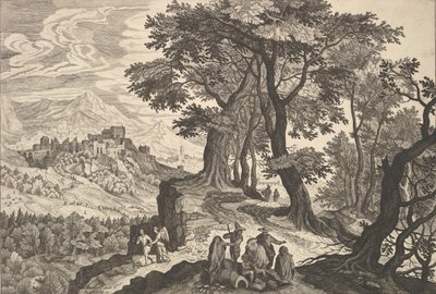 Landskap med Tobias og engelen og sigøynere. av Aegidius Sadeler II