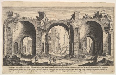 Plate 19: utsikt over Caracalla-badene, som indikerer med påskrevet bokstav A stedene ..., 1606. av Aegidius Sadeler II