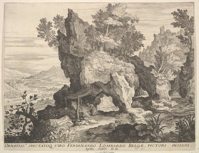 Steinete landskap med St. Jerome. av Aegidius Sadeler II