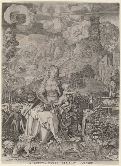 Jomfru og barn i et landskap av Aegidius Sadeler II after Albrecht Dürer