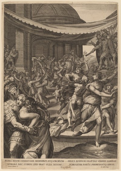 Sabinernes voldtekt av Aegidius Sadeler II after Denys Calvaert