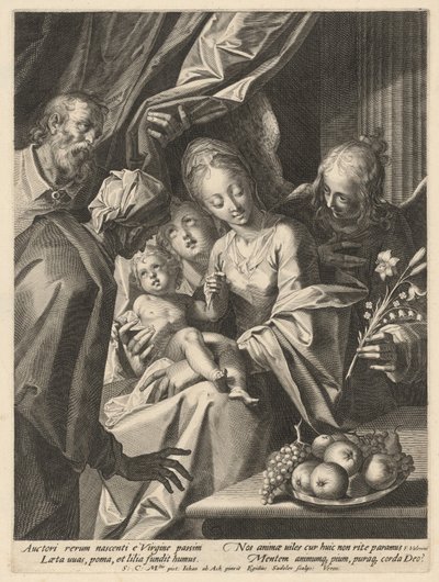 Den hellige familie med Saint Anne og to engler av Aegidius Sadeler II, after Hans von Aachen