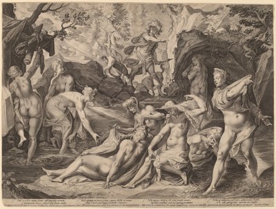 Diana overrasket av Actaeon av Aegidius Sadeler II after Joseph Heintz the Elder