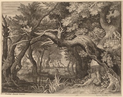 Utdrikningslag i nærheten av et basseng av Aegidius Sadeler II after Roelandt Savery