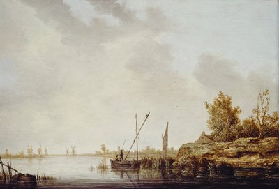 En elvescene med fjerne vindmøller, ca. 1640-42 av Aelbert Cuyp