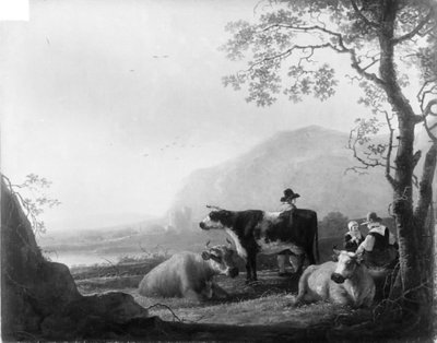 Landskap med tre kyr og gjetere av Aelbert Cuyp