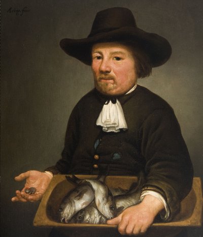 Mann med bøtte med fisk av Aelbert Cuyp