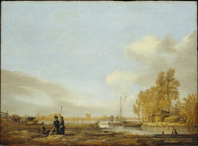 Elvelandskap med gangbro av Aelbert Cuyp