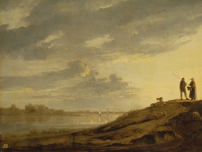 Solnedgang over en elv, 1650-tallet (panel) av Aelbert Cuyp