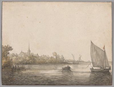 Utsikt over IJsselmonde sett over den nye Maas av Aelbert Cuyp
