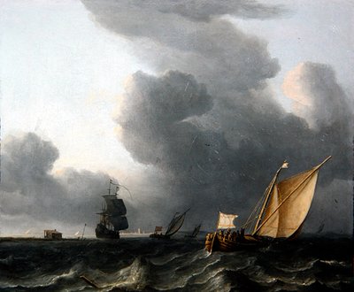 To nederlandske Smalschips og en krigsmann (olje på lerret) av Aernout Smit