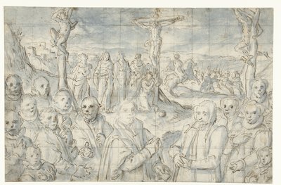 Korsfestelse med en grunnlegger og hans familie av Aert Pietersz.