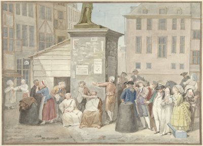 Torg med munker og nonner under revolusjonen i Belgia, 20. oktober 1787 av Aert Schouman (signed by artist)