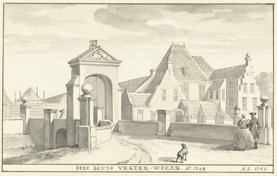 Havezathe Vechterweerd nær Zwolle i 1729 Het HUYS VEGTER-WEERD Ao 1729 (tittel på objekt) av Aert Schouman
