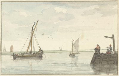 Steinbrannfyret og bryggen i Durgerdam av Aert Schouman