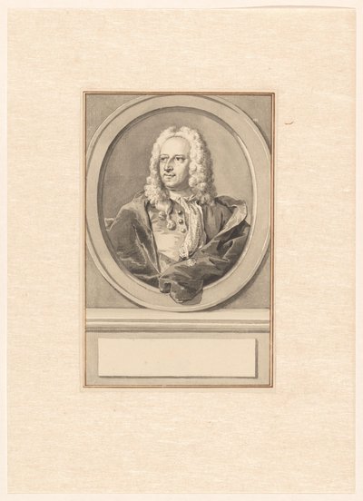 Portrett av Abraham van Hoey, i oval, til venstre av Aert Schouman