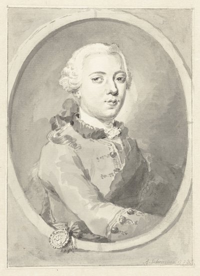 Portrett av William V, Prince of Orange-Nassau, til høyre, i oval av Aert Schouman