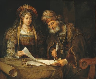 Ester og Mordechai. 1675 av Aernt de Gelder