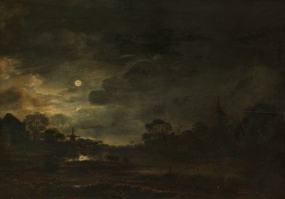 Landskap ved måneskinn av Aert van der Neer