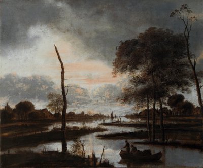 River View: Evening (olje på lerret) av Aert van der Neer