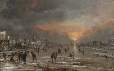 Sports on a Frozen River, ca. 1660 (olje på tre) av Aert van der Neer