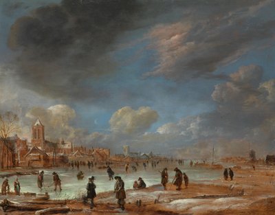 Vinterlandskap nær en by med Kolf-spillere av Aert van der Neer