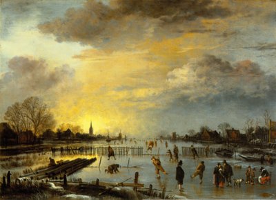 Vinterlandskap med skatere av Aert van der Neer