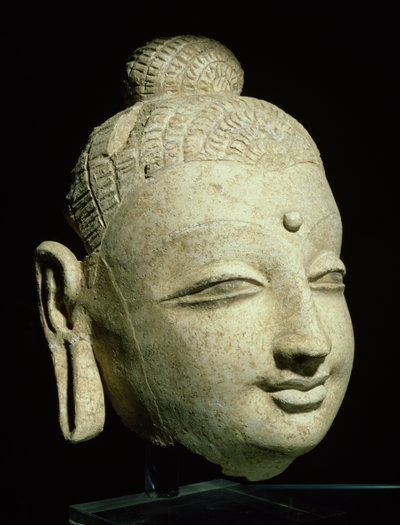 Leder for en smilende Buddha, gresk-buddhistisk stil, fra Afghanistan, 1.-4. århundre (stucco) av Afghan School