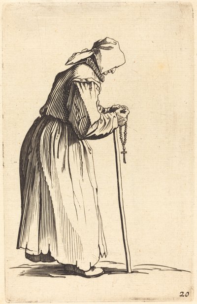 Tiggerkvinne med rosenkrans av After Jacques Callot