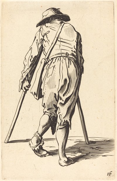 Tigger med krykker og hatt, sett bakfra av After Jacques Callot