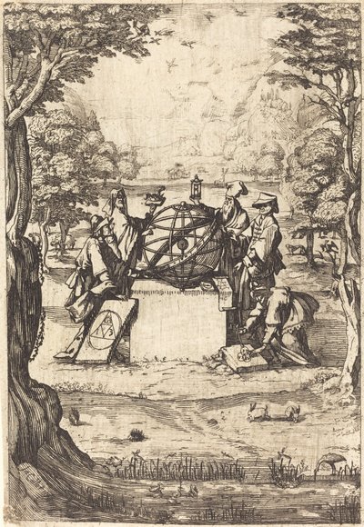 Frontispice for the Sacred Cosmologia (tittel med astrologer) av After Jacques Callot