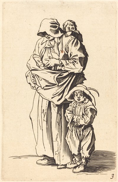 Mor og tre barn av After Jacques Callot