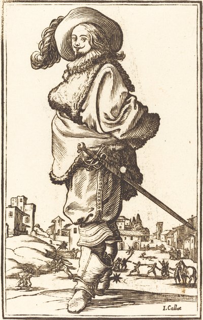 Edelmann med pelsplastron av After Jacques Callot