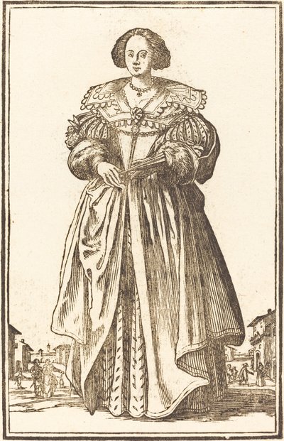 Edel kvinne med vifte av After Jacques Callot