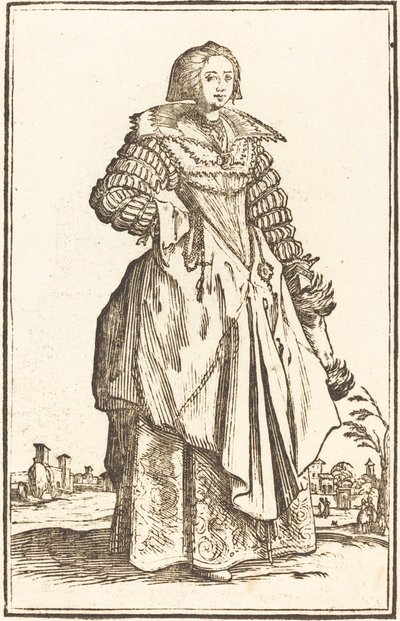 Edel kvinne med stor krage av After Jacques Callot