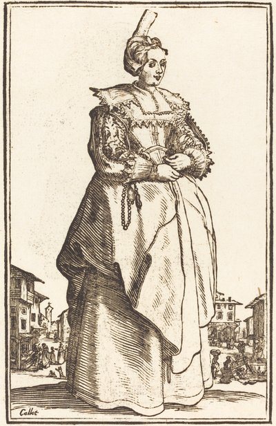 Edel kvinne med en liten hatt av After Jacques Callot