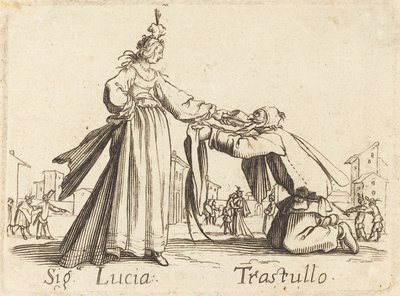 Tegn. Lucia og Trastullus av After Jacques Callot